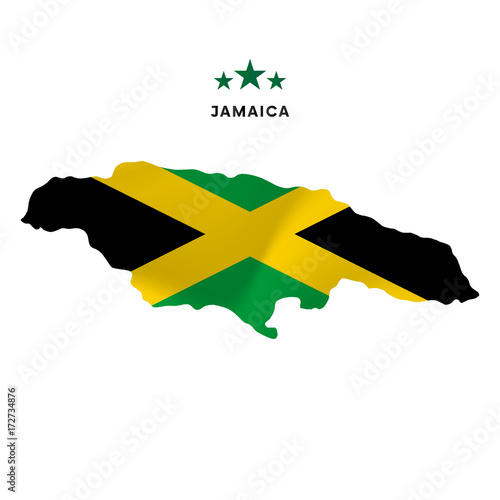 Jamaica map with waving flag. Vector illustration.