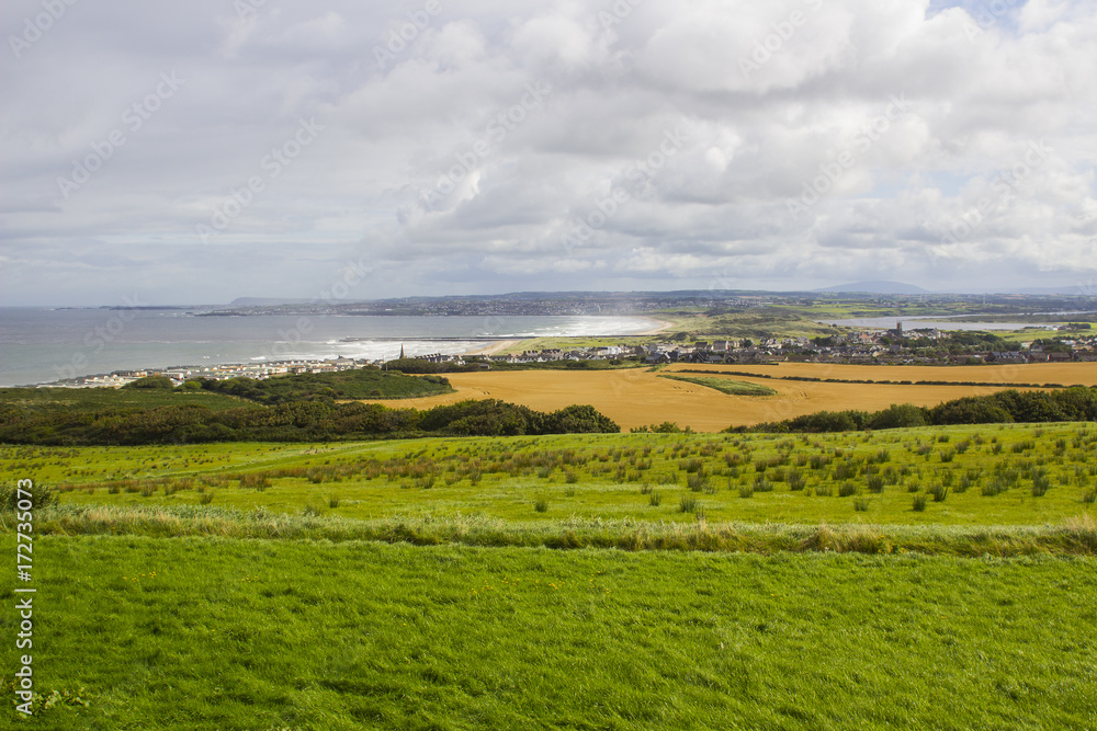 A panoramic view Castlerock and Coleraine towns with the River Bann seen from the hilltop at the Downhill Demesne on the north coast of County Londonderry in Northern Ireland
