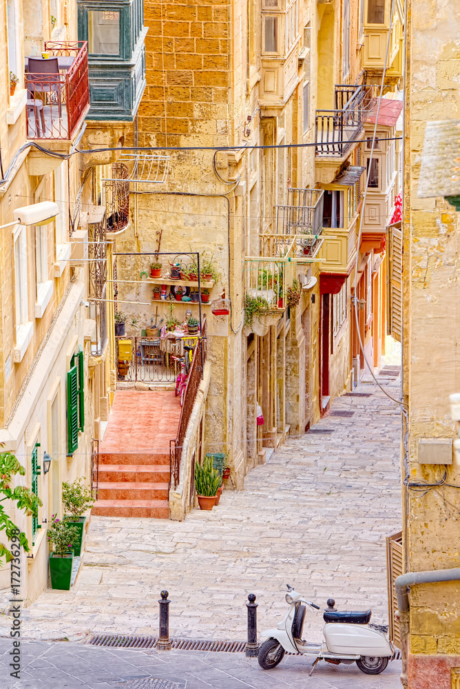 Characteristic alley of Il-Belt Valletta, Malta