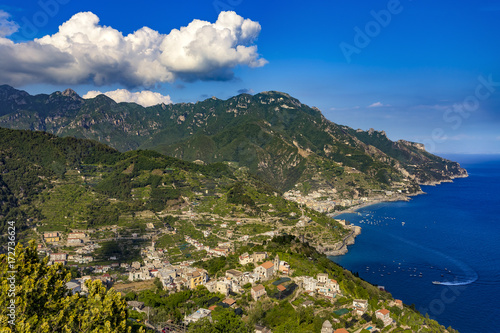 Italy. Amalfi Coast (UNESCO World Heritage Site since 1997) seen from Ravello. There is Maiori town in the background