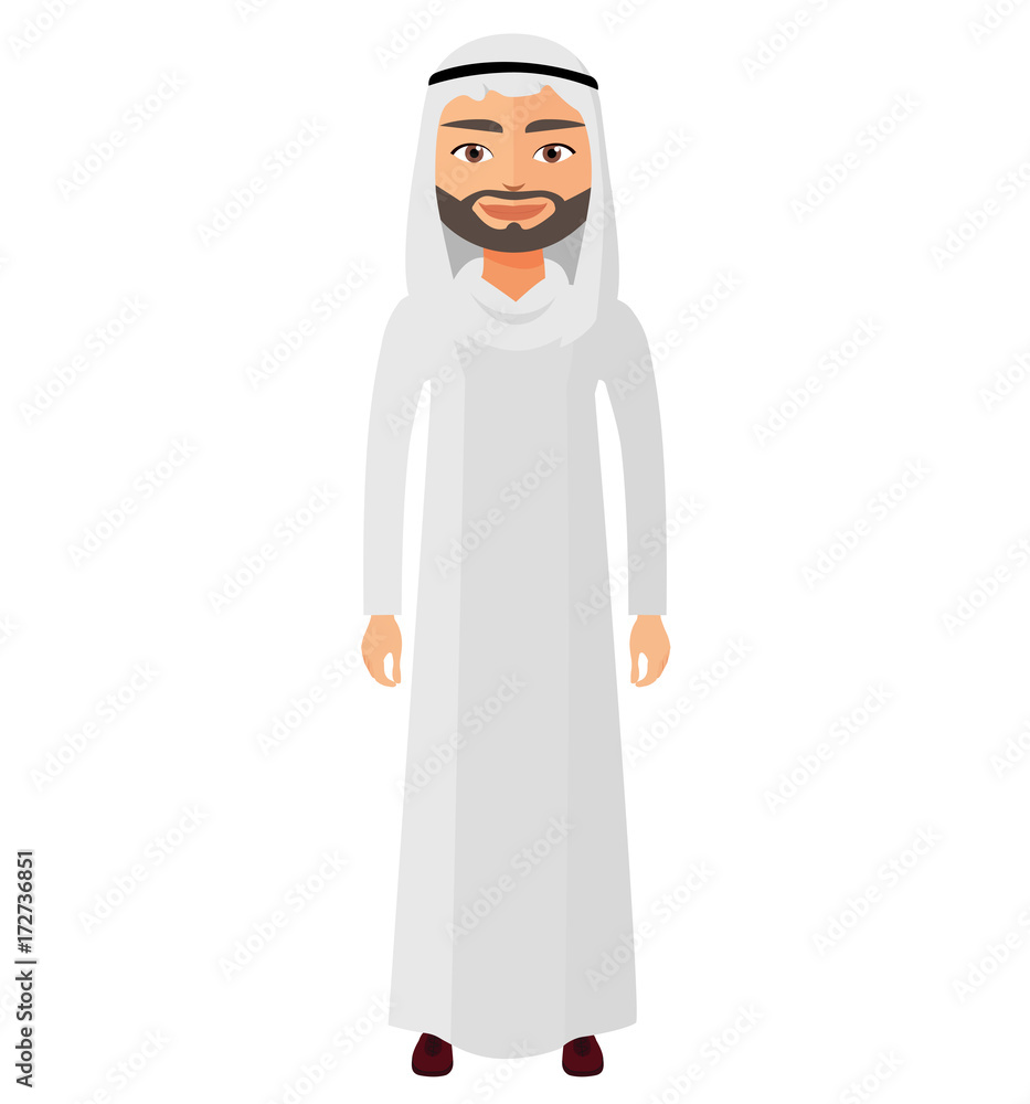 Arab flat cartoon businessman standing smiling vector illustration