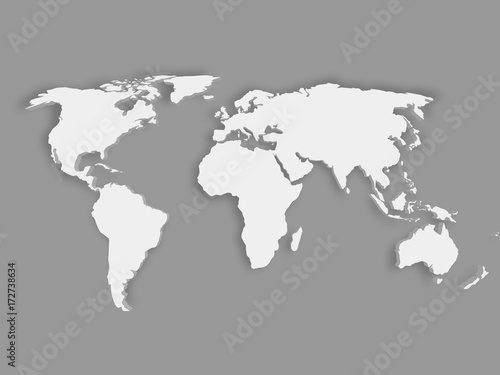 White 3D world map with dropped shadow on grey background. EPS10 vector illustration.
