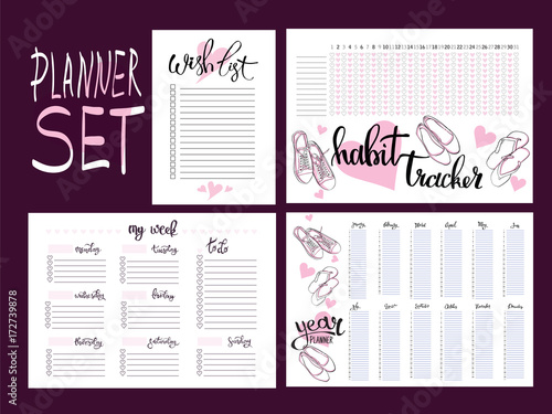 set: habit tracker, wish list,weekly and year planner