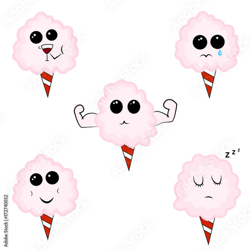 Cute set of cotton candies with emotion faces