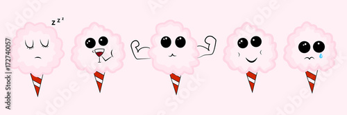 Cute set of cotton candies with emotion faces