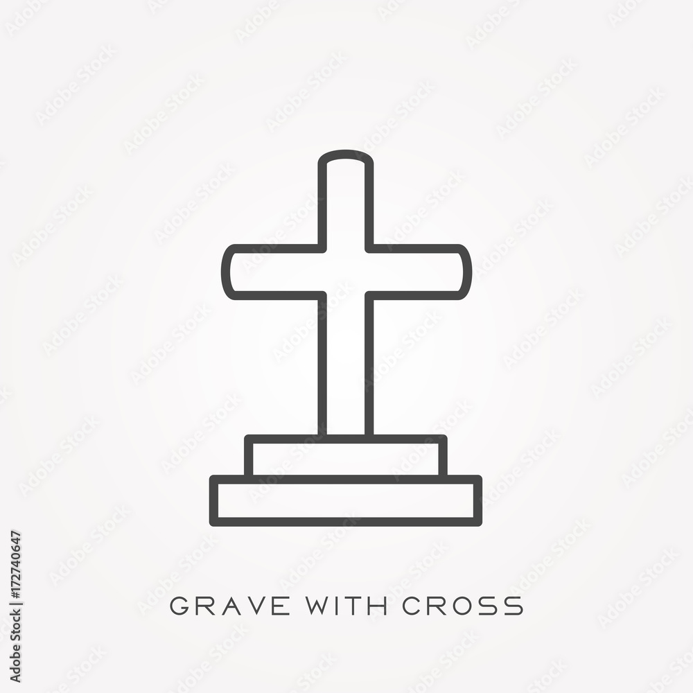Line icon grave with cross Line icon grave with cross