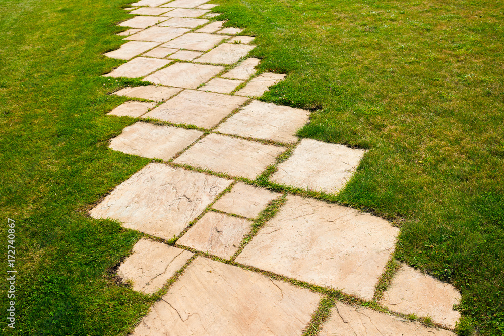 stone path by the lawn