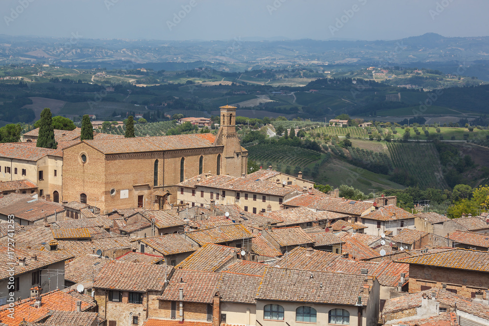 Picturesque overview of the medieval town of San Gimignano, Tuscany, Italy