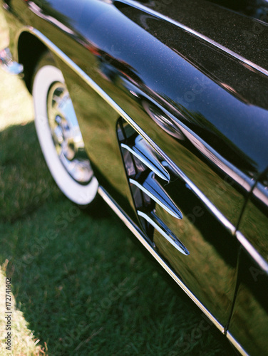 shiny black vintage car photo