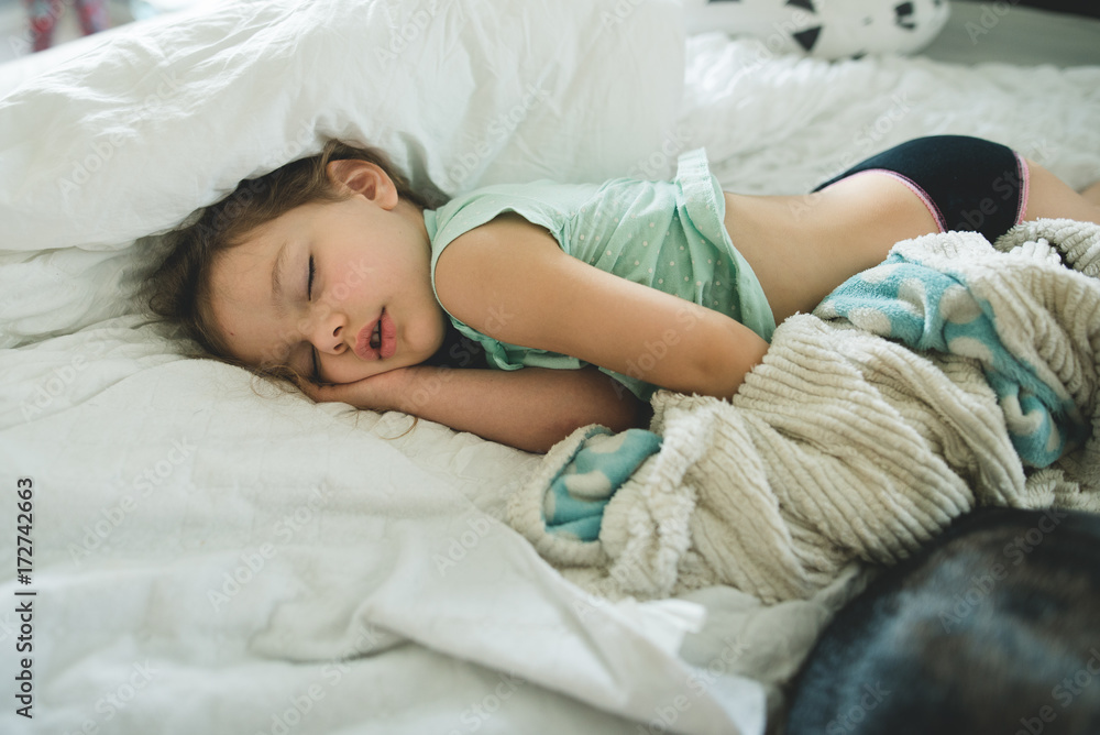 Toddler Girl Passed Out In Bed Stock Photo Adobe Stock