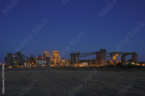 Cement factory at dusk