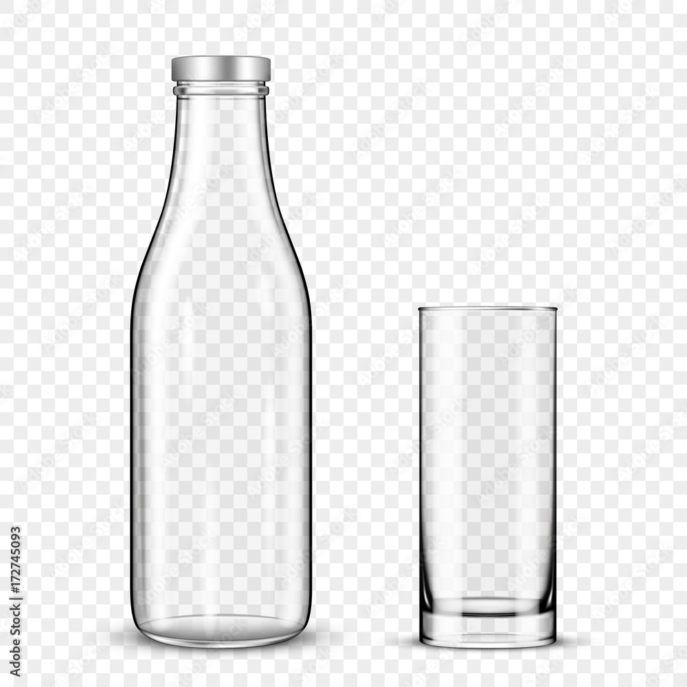 Transparent Glass Bottle And A Glass Cup For Milk On A Transparent transparent-glass-bottle-and-a-glass-cup-for-milk-on-a-transparent