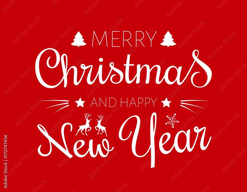 Merry Christmas - text on red background. Vector.