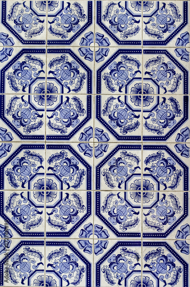 Detail of Portuguese glazed ceramic tiles. Detail of Portuguese glazed ceramic tiles.