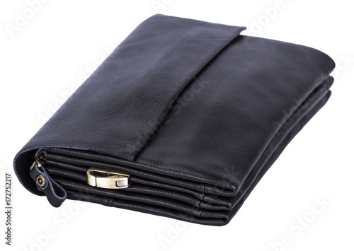 closed men's bag; leather clutch isolated on white background