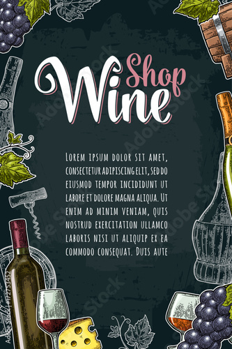 Vertical wine label or poster. Wine Shop lettering.