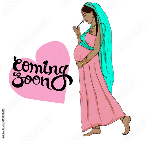 indian pregnant woman in pregnancy dress is prepared for maternity