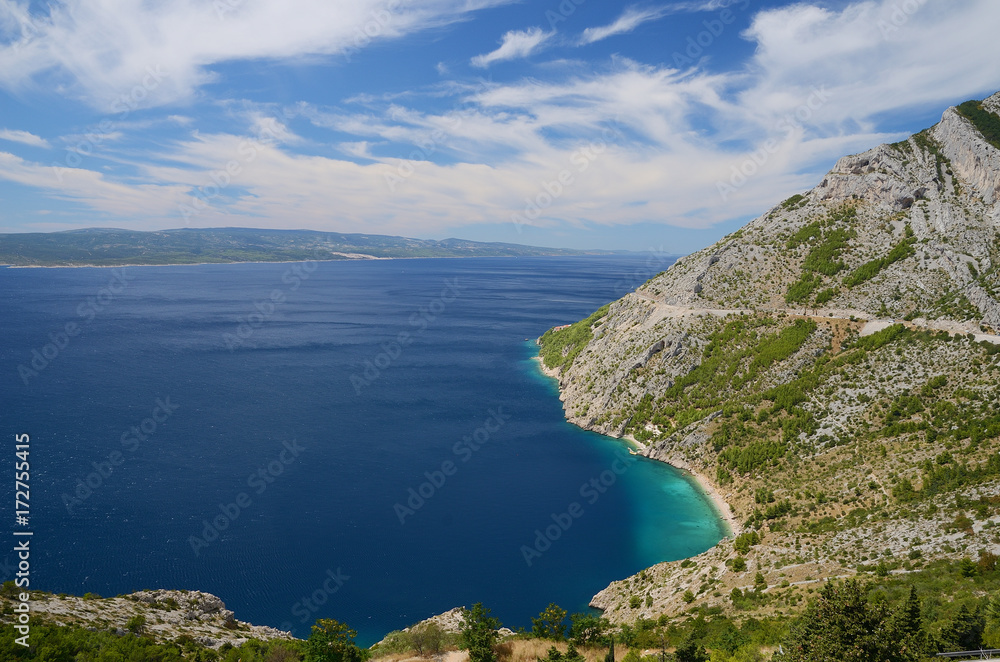 Croatina coast near Makarska with Brac island on the background