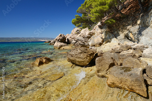 Croatina coast near Makarska with Brac island on the background