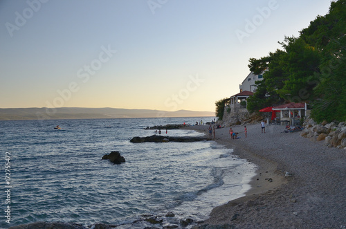 Croatina beach in Pisak village  croatian coast near Makarska with Brac island on the background