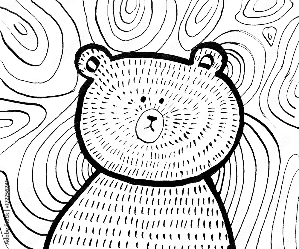 cute and scary teddy bear illustration. Cartoon ink character design Stock  Illustration | Adobe Stock