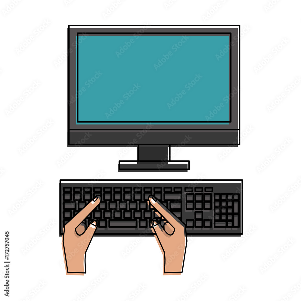 computer and hands typing on keyboard icon image vector illustration design computer and hands typing on keyboard icon image vector illustration design
