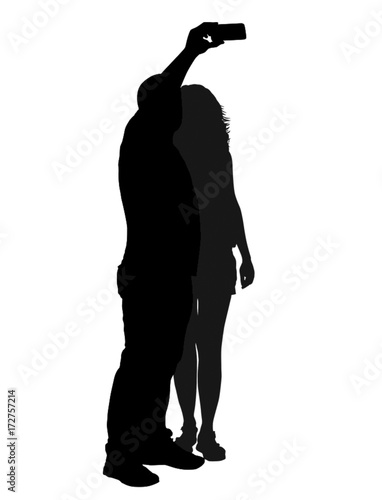 Couple silhouette taking selfie with smartphone