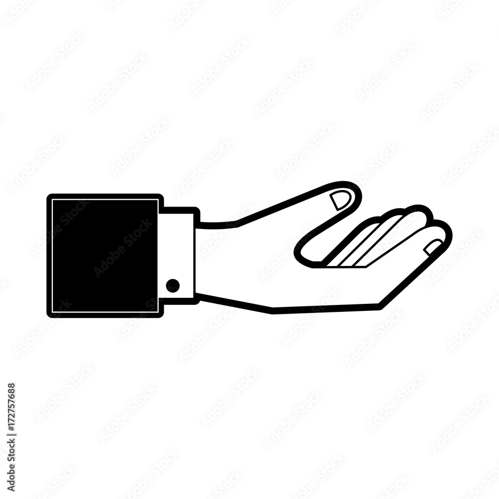 Fototapeta premium hand with palm up icon image vector illustration design black and white