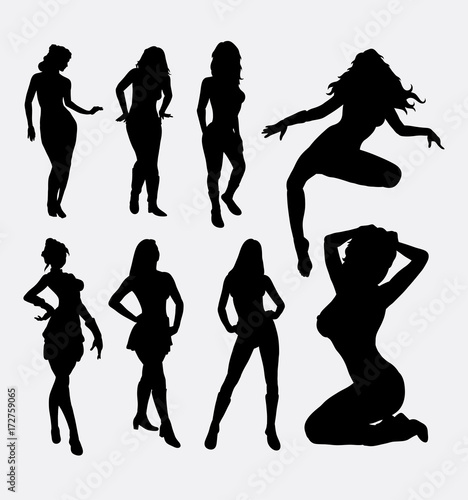 Sexy female action silhouette. Good use for symbol, logo, web icon, mascot, sign, or any design you want.