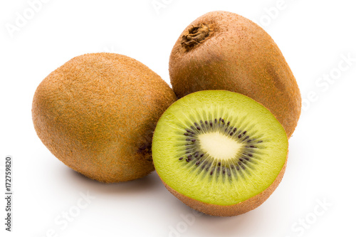 Kiwi fruit and sliced isolated on white background.