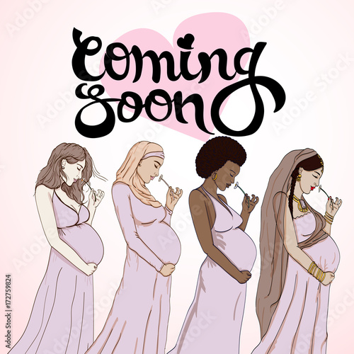 set diferent pregnant woman in  prepared for maternity. 