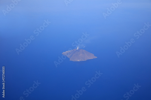 Smoking Stromboli Volcano at Aeolie Island. Sicily. Italy