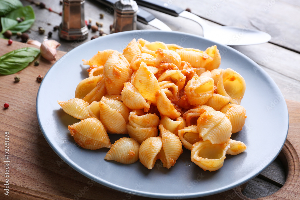 Delicious pasta with bolognese sauce on plate Delicious pasta with bolognese sauce on plate