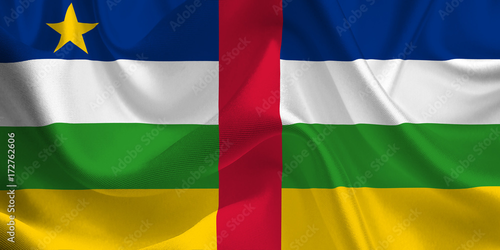 Obraz premium Waving flag of the Central African Republic. Flag in the Wind. National mark. Waving Central African Republic Flag. Central African Republic Flag Flowing.