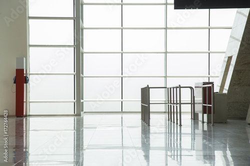 empty hall of modern business center. interior background airport. The airport building interior 