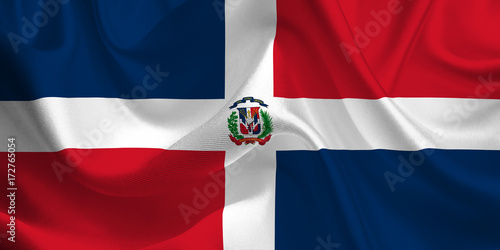 Waving flag of the Dominican Republic. Flag in the Wind. National mark. Waving Dominican Republic Flag. Dominican Republic Flag Flowing.