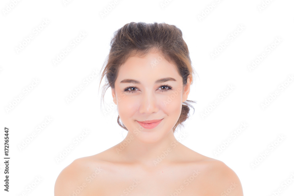 Beautiful girl with makeup, woman and skin care cosmetics concept / attractive asian girl on face isolated on white background. Beautiful girl with makeup, woman and skin care cosmetics concept / attractive asian girl on face isolated on white background.