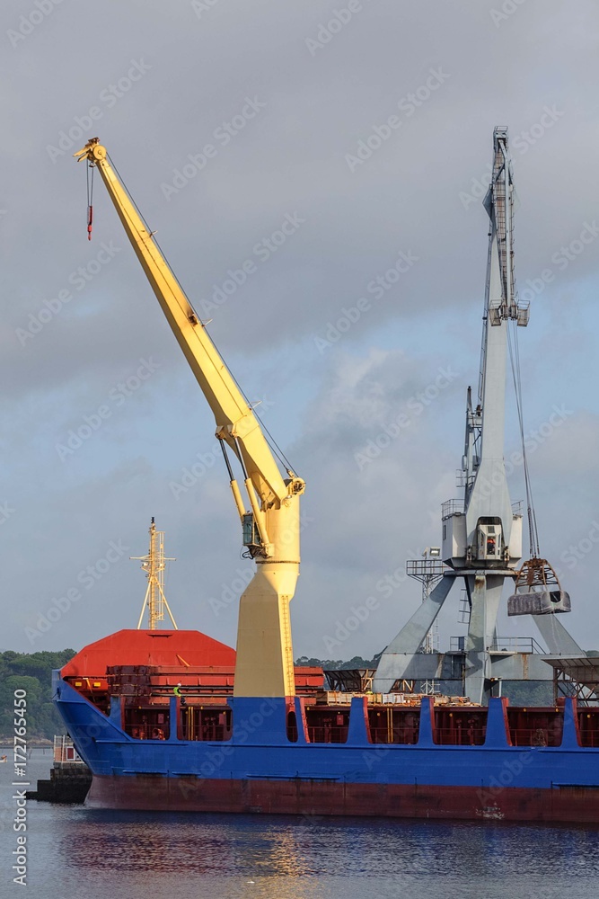 harbor cranes loaded ship