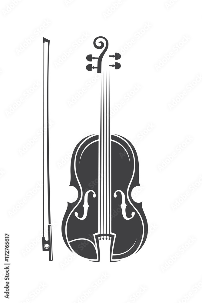 monochrome illustration of violin with bow monochrome illustration of violin with bow