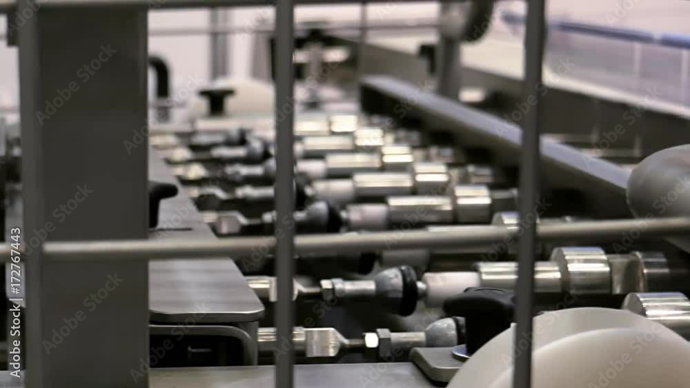 Food factory automated robotic production machine. Conveyor product ...