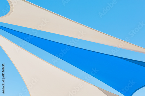 Blue and white shade sails
