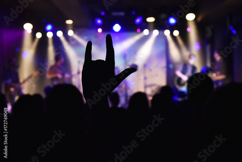 Devil's horns at a rock concert photo