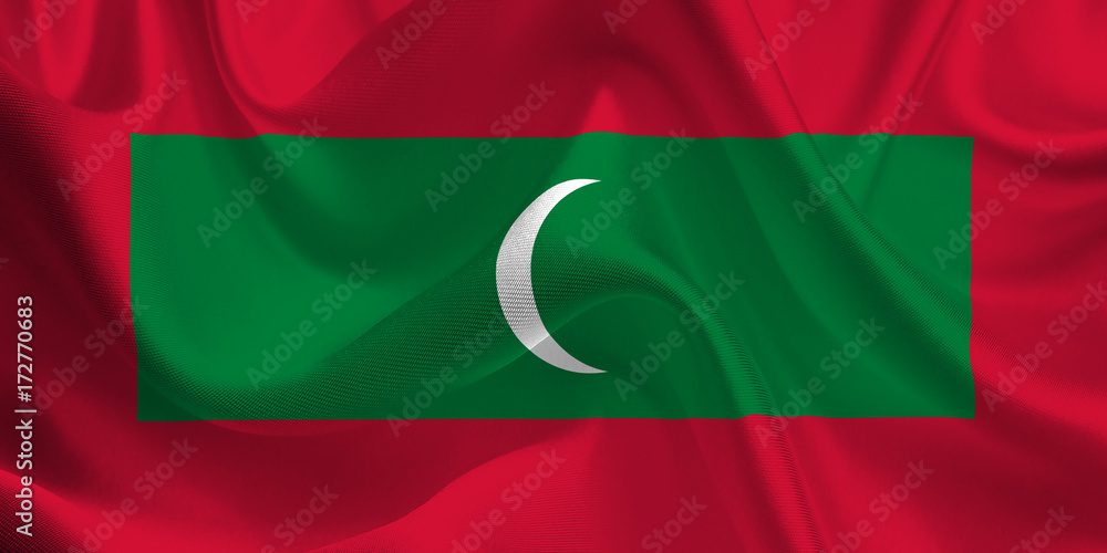 Obraz premium Waving flag of the Maldives. Flag in the Wind. National mark. Waving Maldives Flag. Maldives Flag Flowing.
