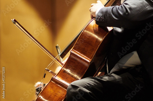 Closeup of cello player
