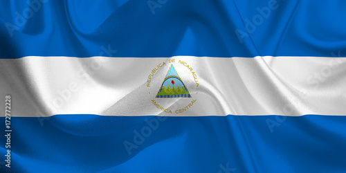 Waving flag of the Nicaragua. Flag in the Wind. National mark. Waving Nicaragua Flag. Nicaragua Flag Flowing.