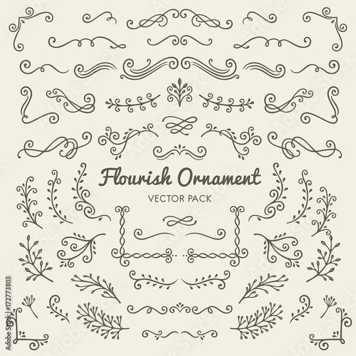 Flourish ornaments calligraphic design elements vector set illustration