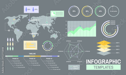 Infographic templates progress analysis charts graph illustration