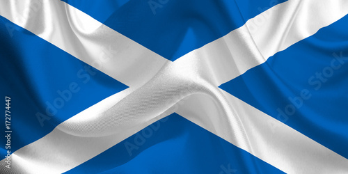 Waving flag of the Scotland. Scottish Flag in the Wind. Scottish National mark. Waving Scotland Flag. Scotland Flag Flowing.