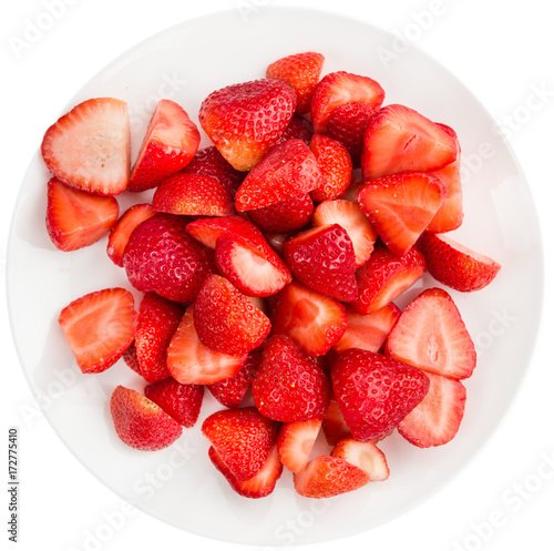 Chopped Strawberries isolated on white background