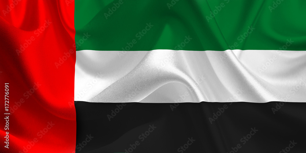 Waving flag of the United Arab Emirates. Flag in the Wind. National mark. Waving United Arab Emirates Flag. United Arab Emirates Flag Flowing.